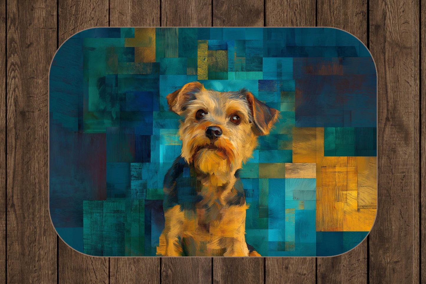 Sherpa Throw Blanket - Yorkshire Terrier Painting with Teal Background - Soft Plush Throw Blanket-Jacobson Cottage