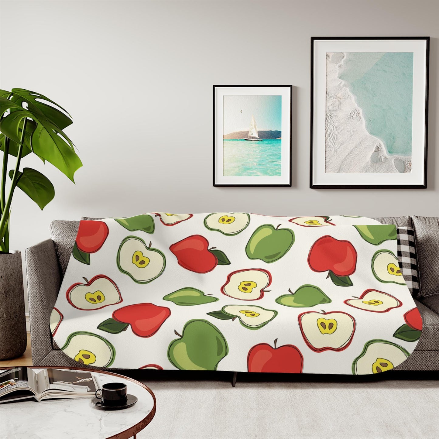 Sherpa Throw Blanket - Red and Green Country Apples - Soft Plush Throw Blanket-Jacobson Cottage