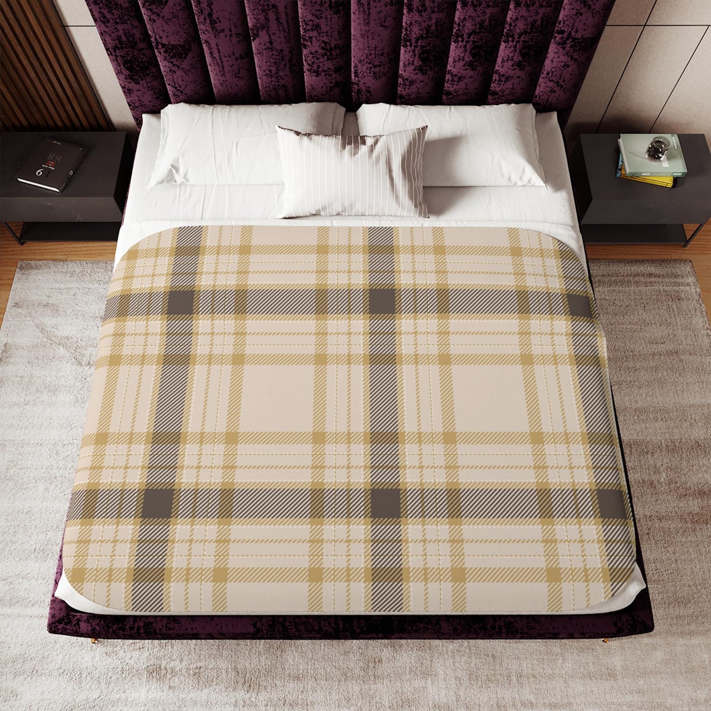 Sherpa Throw Blanket - Beige and Brown Plaid Tartan Pattern - Soft Plush Throw Blanket-Jacobson Cottage