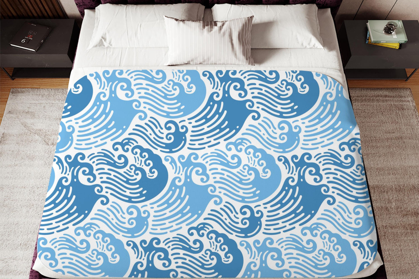 Sherpa Throw Blanket - Blue Ocean Waves - Soft Plush Throw Blanket-Jacobson Cottage