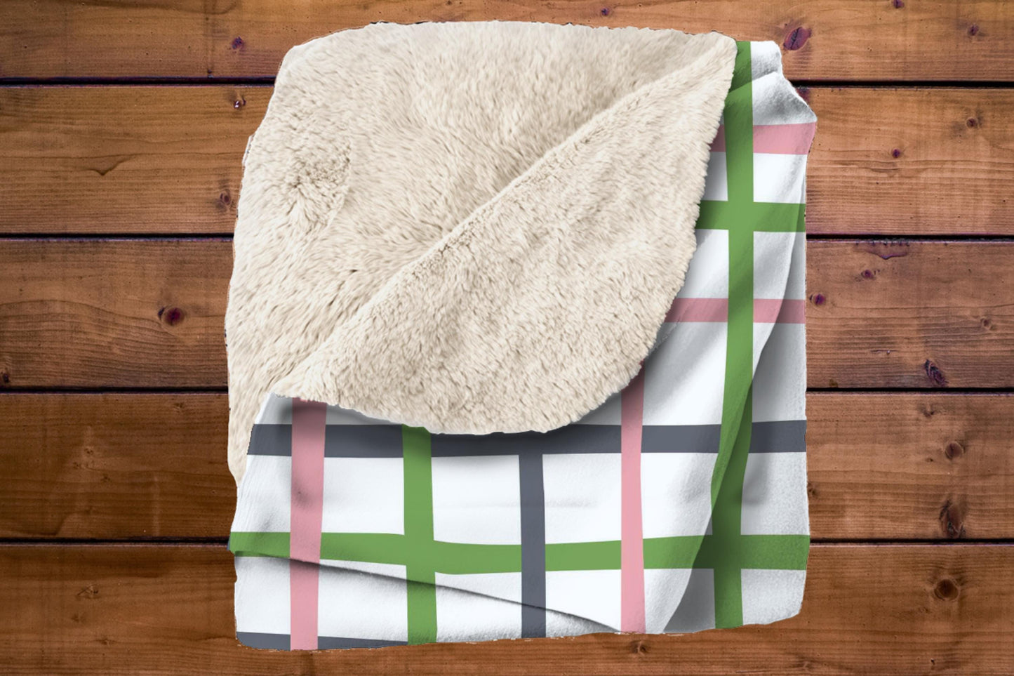 Sherpa Throw Blanket - Pink Green Gray Plaid Checkered Pattern - Soft Plush Throw Blanket-Jacobson Cottage