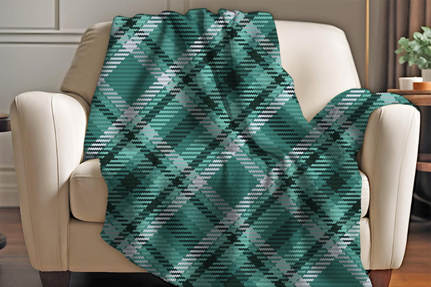 Sherpa Throw Blanket - Green Plaid - Soft Plush Throw Blanket-Jacobson Cottage