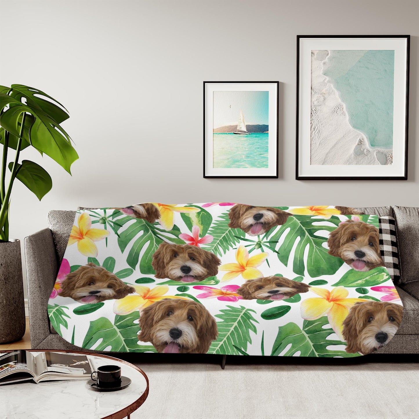 Sherpa Throw Blanket - Tropical Custom Dog Face - Soft Plush Throw Blanket-Jacobson Cottage