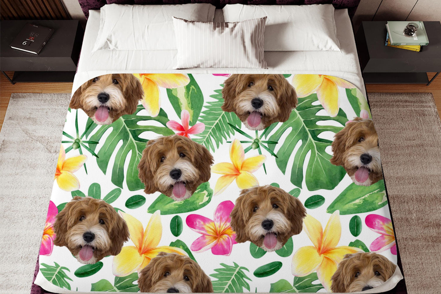 Sherpa Throw Blanket - Tropical Custom Dog Face - Soft Plush Throw Blanket-Jacobson Cottage