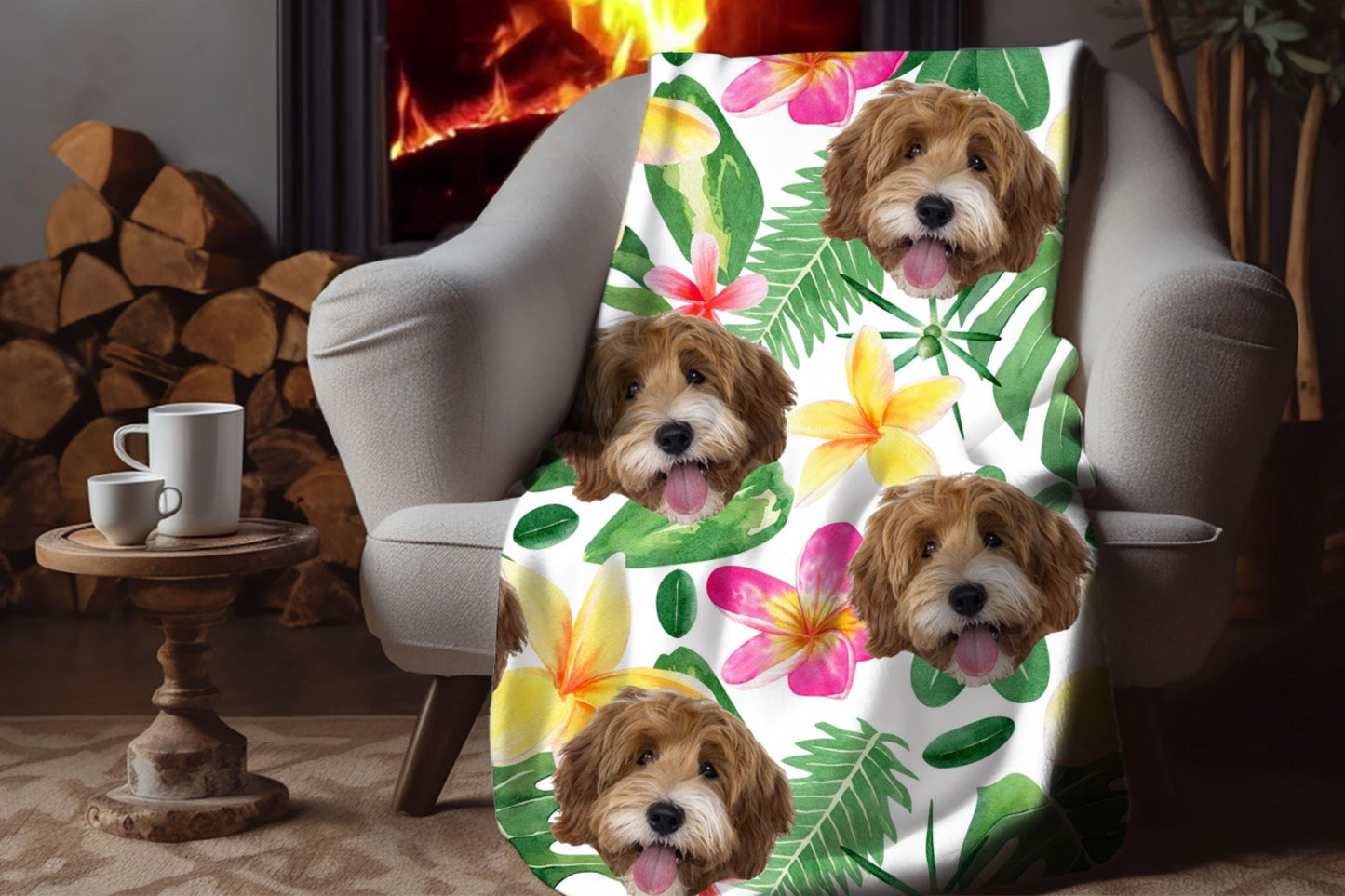 Sherpa Throw Blanket - Tropical Custom Dog Face - Soft Plush Throw Blanket-Jacobson Cottage