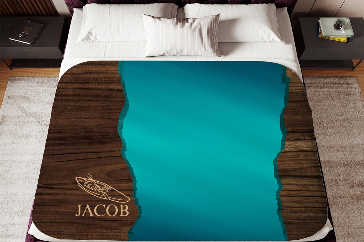 Sherpa Throw Blanket - Kayaking custom name design- Soft Plush Throw Blanket-Jacobson Cottage