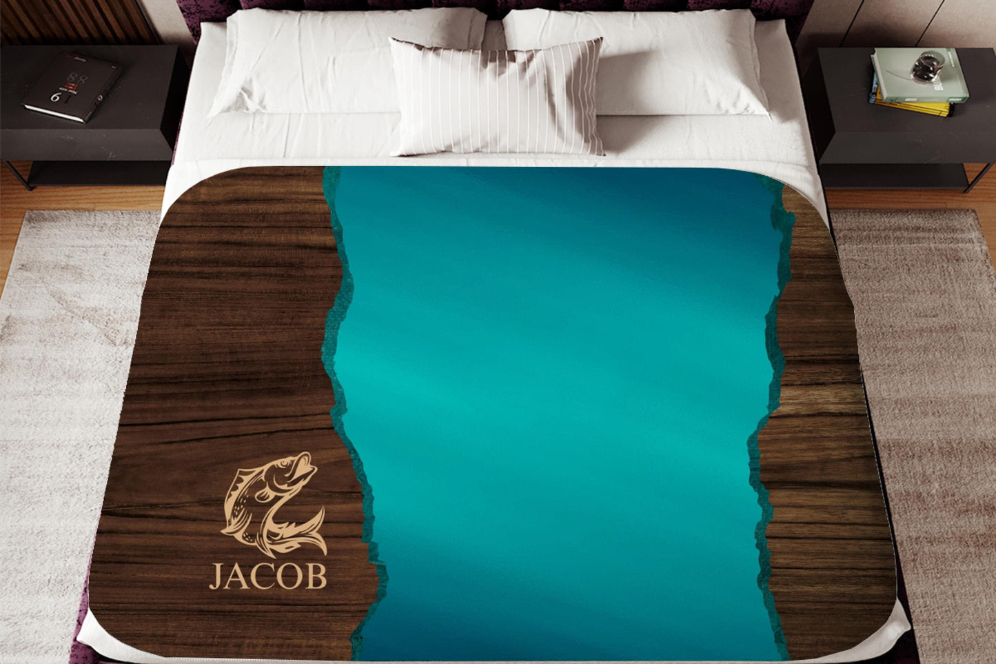 Sherpa Throw Blanket - Custom Name Fishing Design - Soft Plush Throw Blanket-Jacobson Cottage
