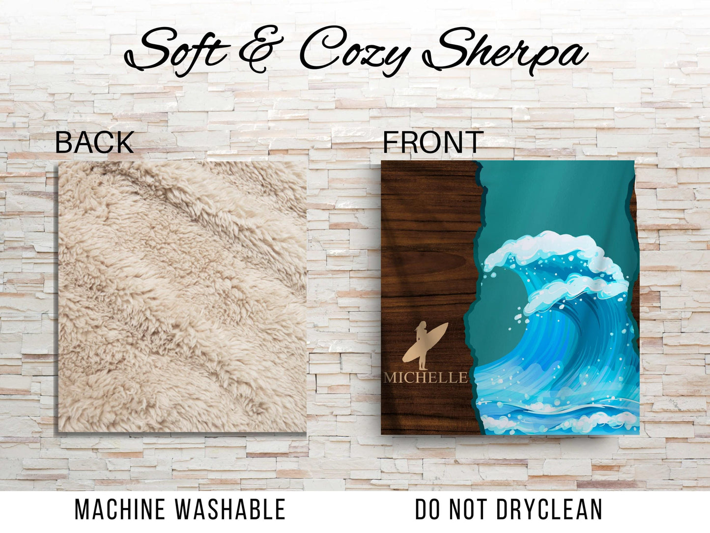 Sherpa Throw Blanket - Custom Name Surfing Gift - Soft Plush Throw Blanket-Jacobson Cottage