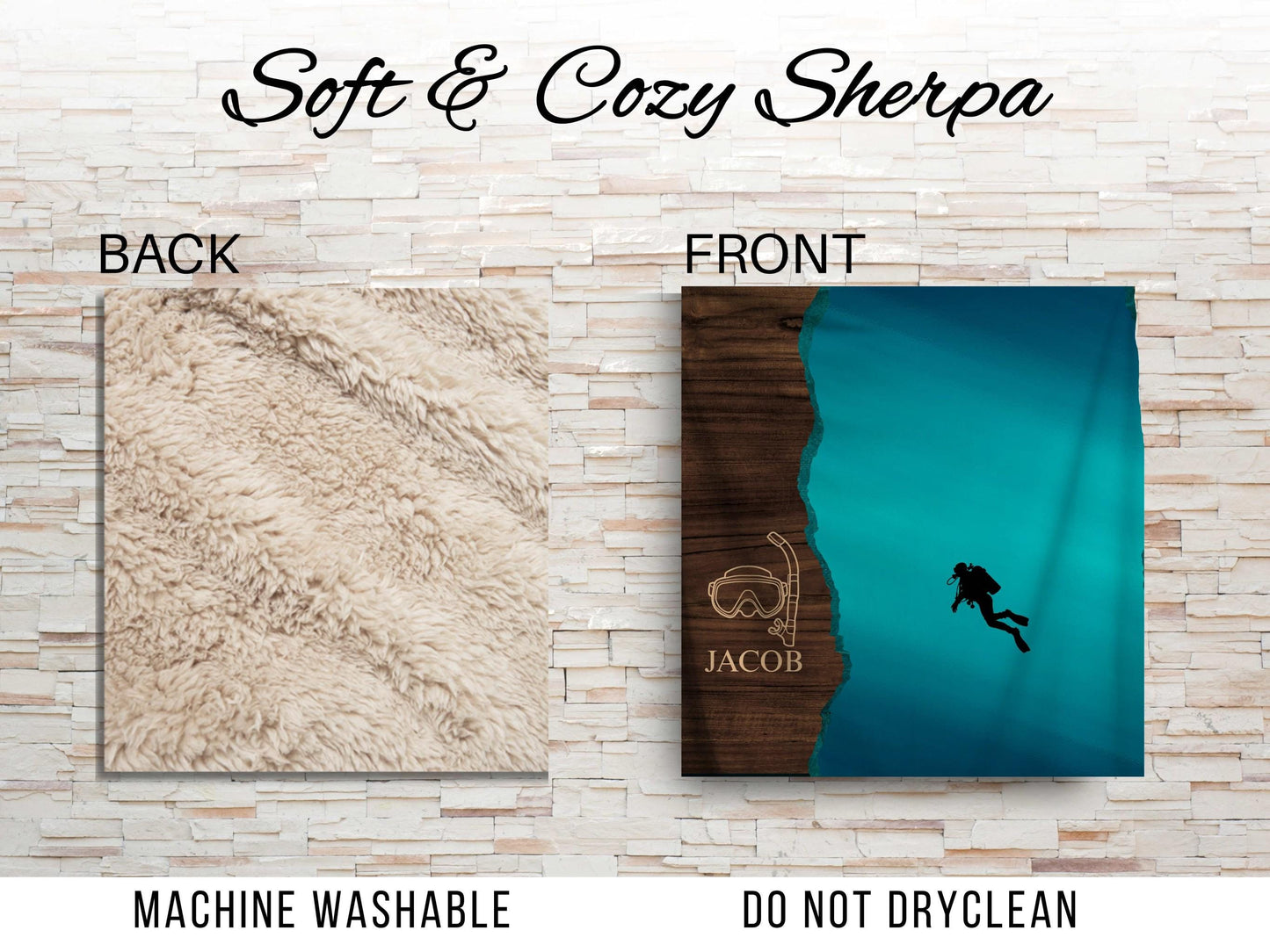 Sherpa Throw Blanket - Custom Name Scuba Diving Design - Soft Plush Throw Blanket-Jacobson Cottage