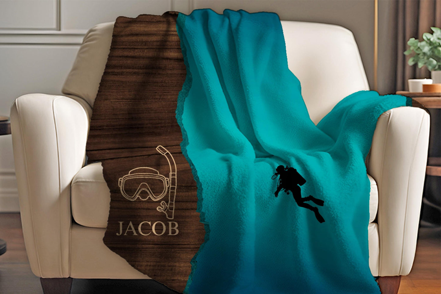 Sherpa Throw Blanket - Custom Name Scuba Diving Design - Soft Plush Throw Blanket-Jacobson Cottage