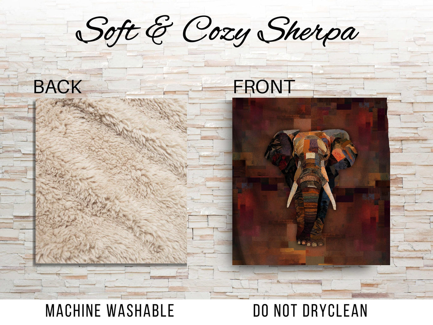 Sherpa Throw Blanket - Safari African Elephant Patchwork Design - Soft Plush Throw Blanket-Jacobson Cottage