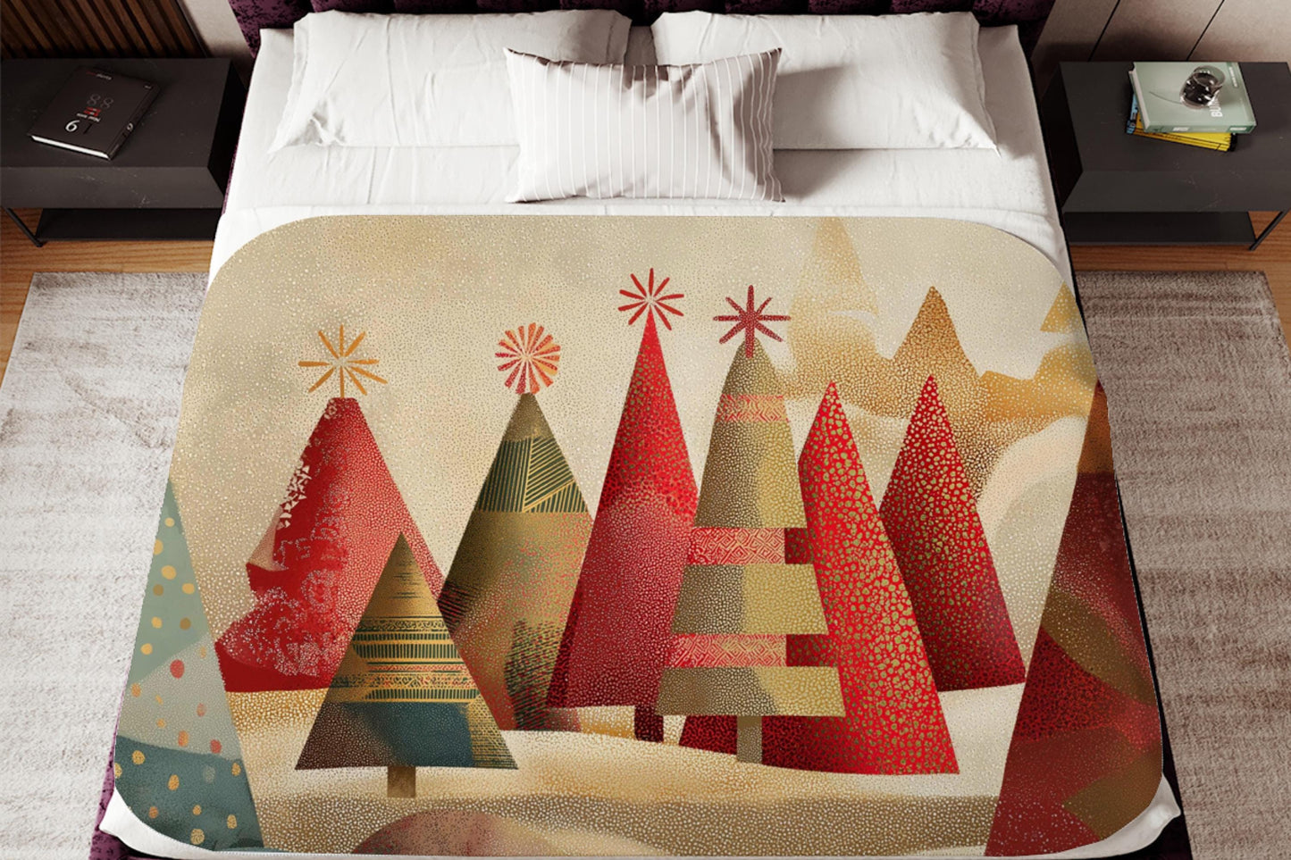 Sherpa Throw Blanket - Modern Red and Christmas Tree Design - Soft Plush Throw Blanket-Jacobson Cottage