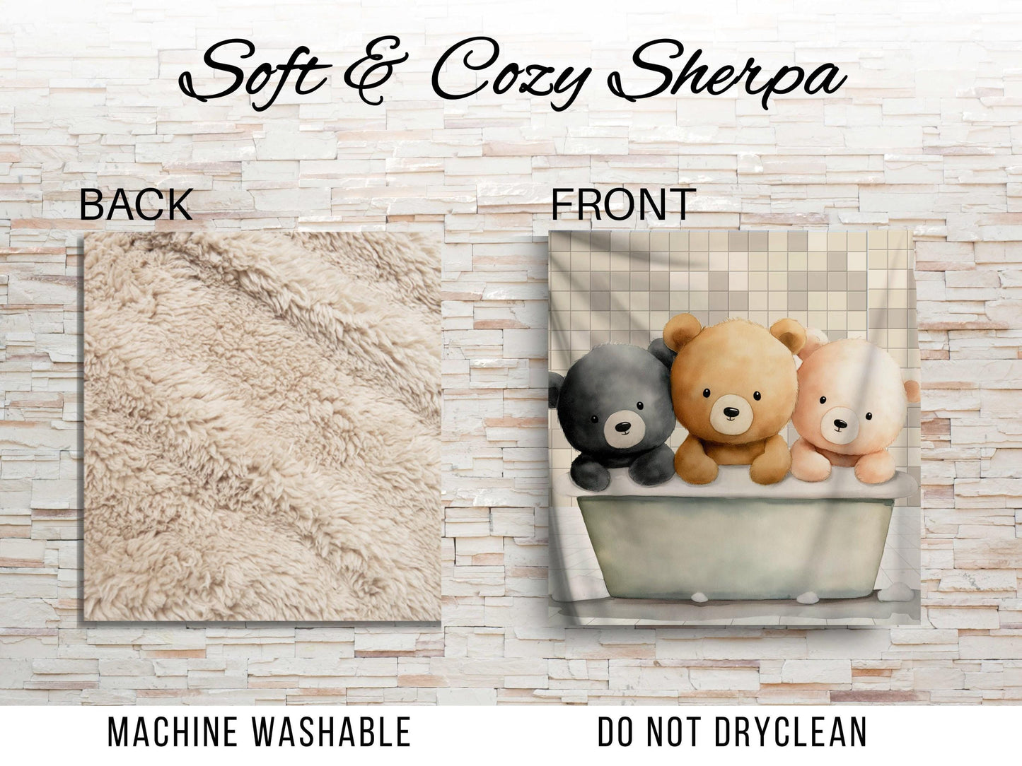 Sherpa Throw Blanket - Teddy Bears in Bath - Soft Plush Throw Blanket-Jacobson Cottage