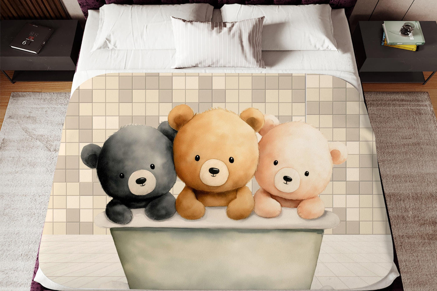 Sherpa Throw Blanket - Teddy Bears in Bath - Soft Plush Throw Blanket-Jacobson Cottage