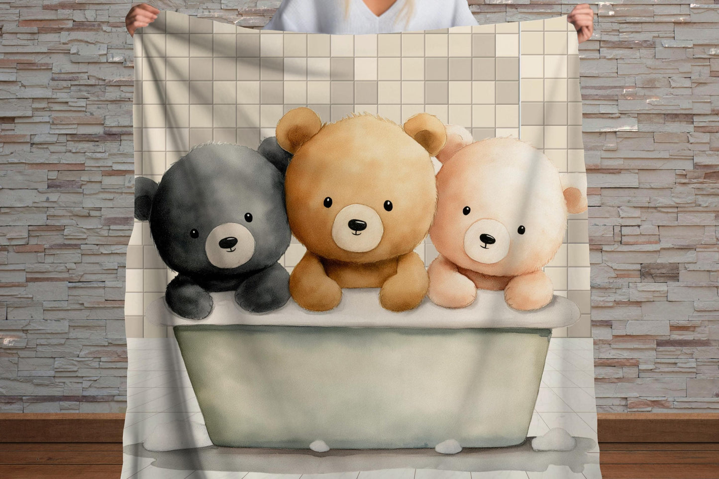 Sherpa Throw Blanket - Teddy Bears in Bath - Soft Plush Throw Blanket-Jacobson Cottage
