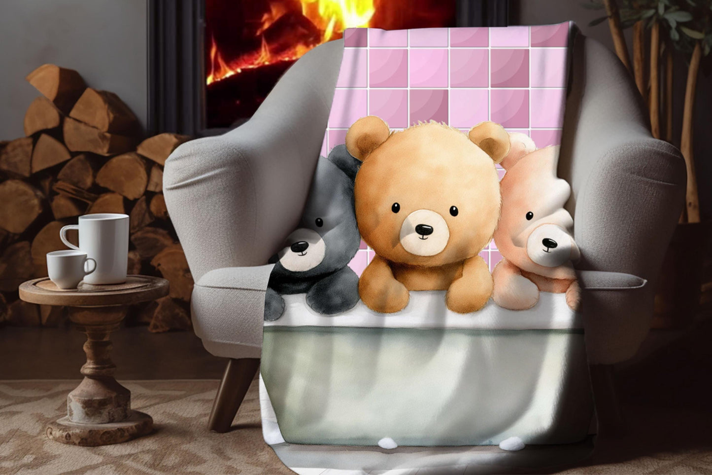 Sherpa Throw Blanket - Teddy bears in bath - Soft Plush Throw Blanket-Jacobson Cottage