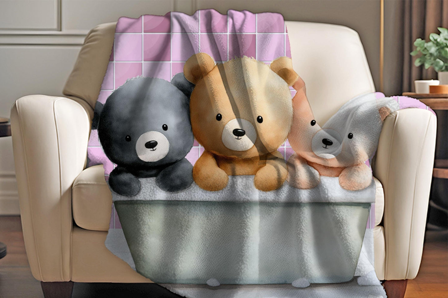 Sherpa Throw Blanket - Teddy bears in bath - Soft Plush Throw Blanket-Jacobson Cottage
