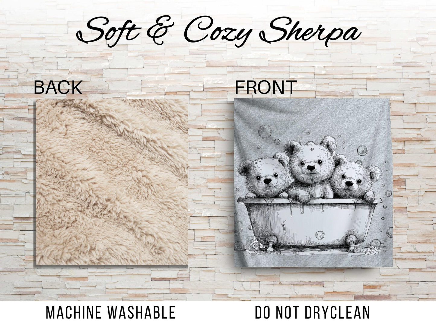 Sherpa Throw Blanket - Teddy bears in bath - Soft Plush Throw Blanket-Jacobson Cottage