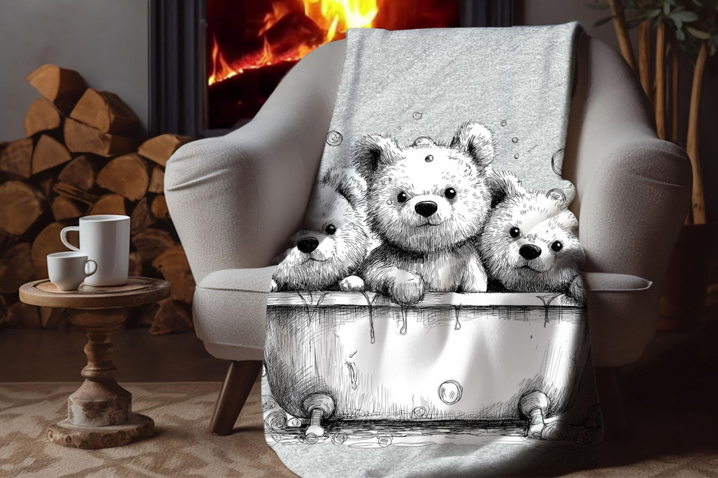 Sherpa Throw Blanket - Teddy bears in bath - Soft Plush Throw Blanket-Jacobson Cottage