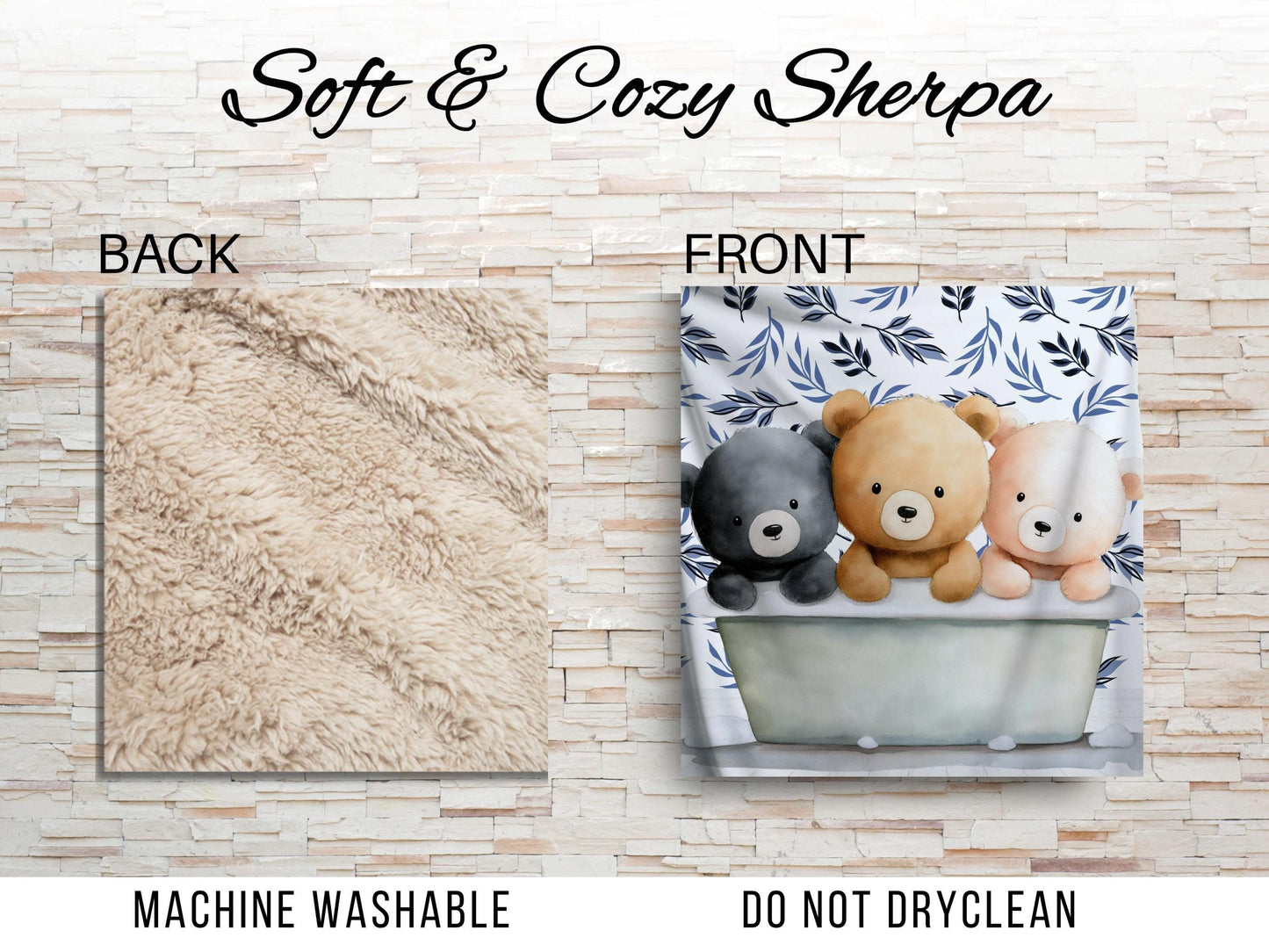 Sherpa Throw Blanket - Teddy bears in bath - Soft Plush Throw Blanket-Jacobson Cottage