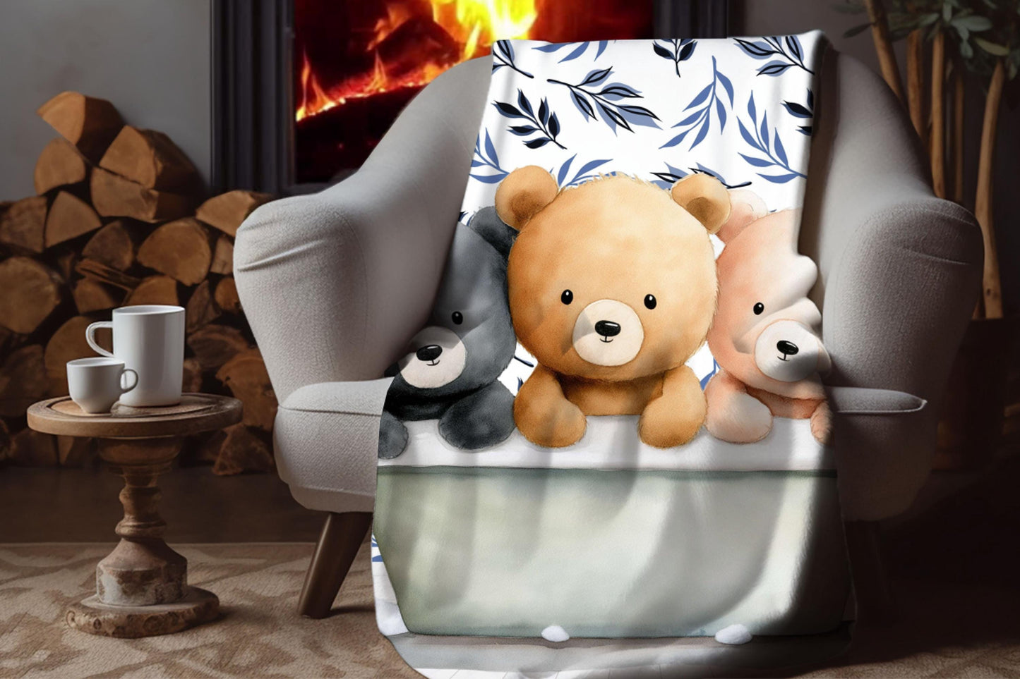 Sherpa Throw Blanket - Teddy bears in bath - Soft Plush Throw Blanket-Jacobson Cottage