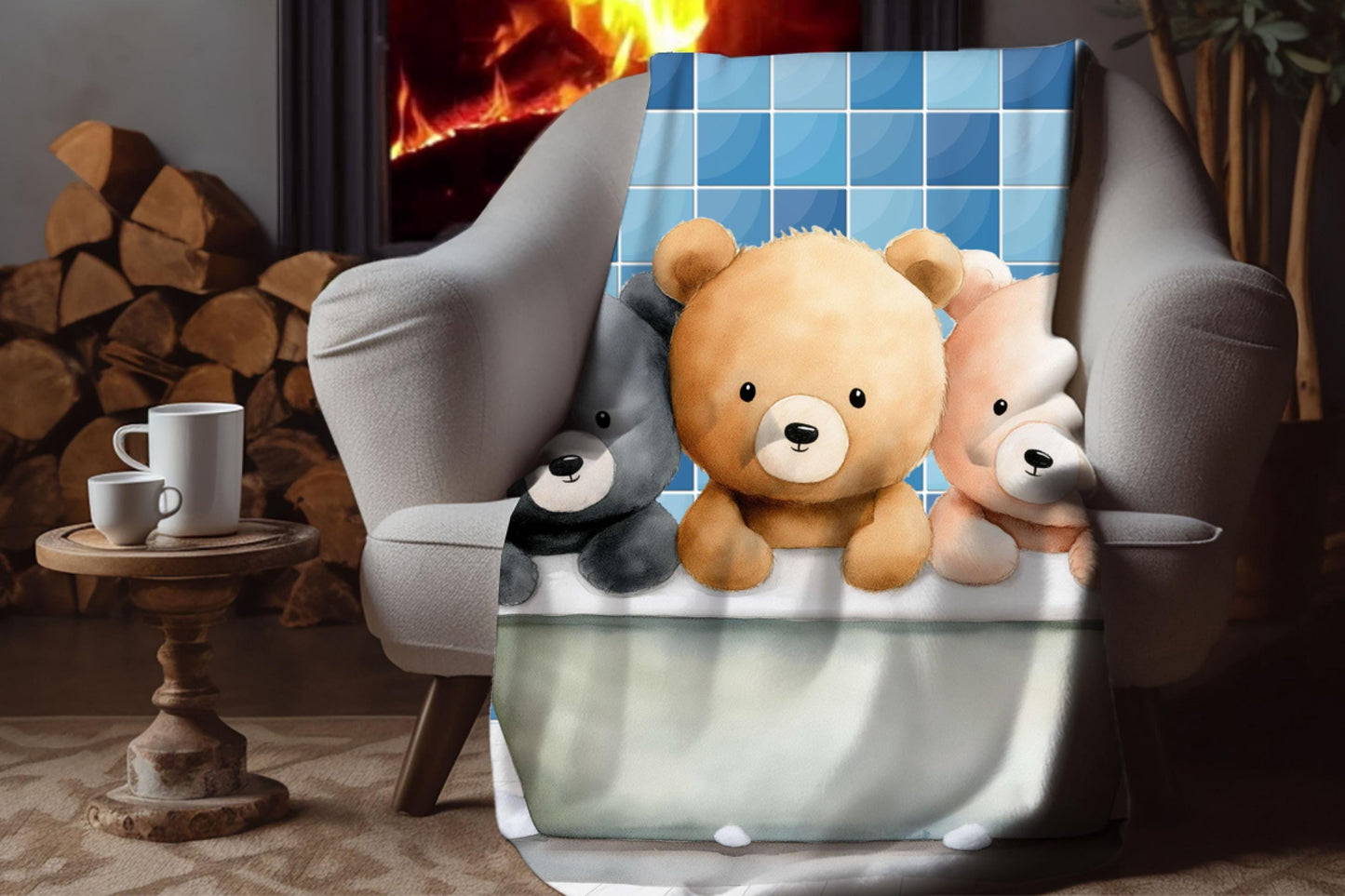 Sherpa Throw Blanket - Teddy bears in bath - Soft Plush Throw Blanket-Jacobson Cottage