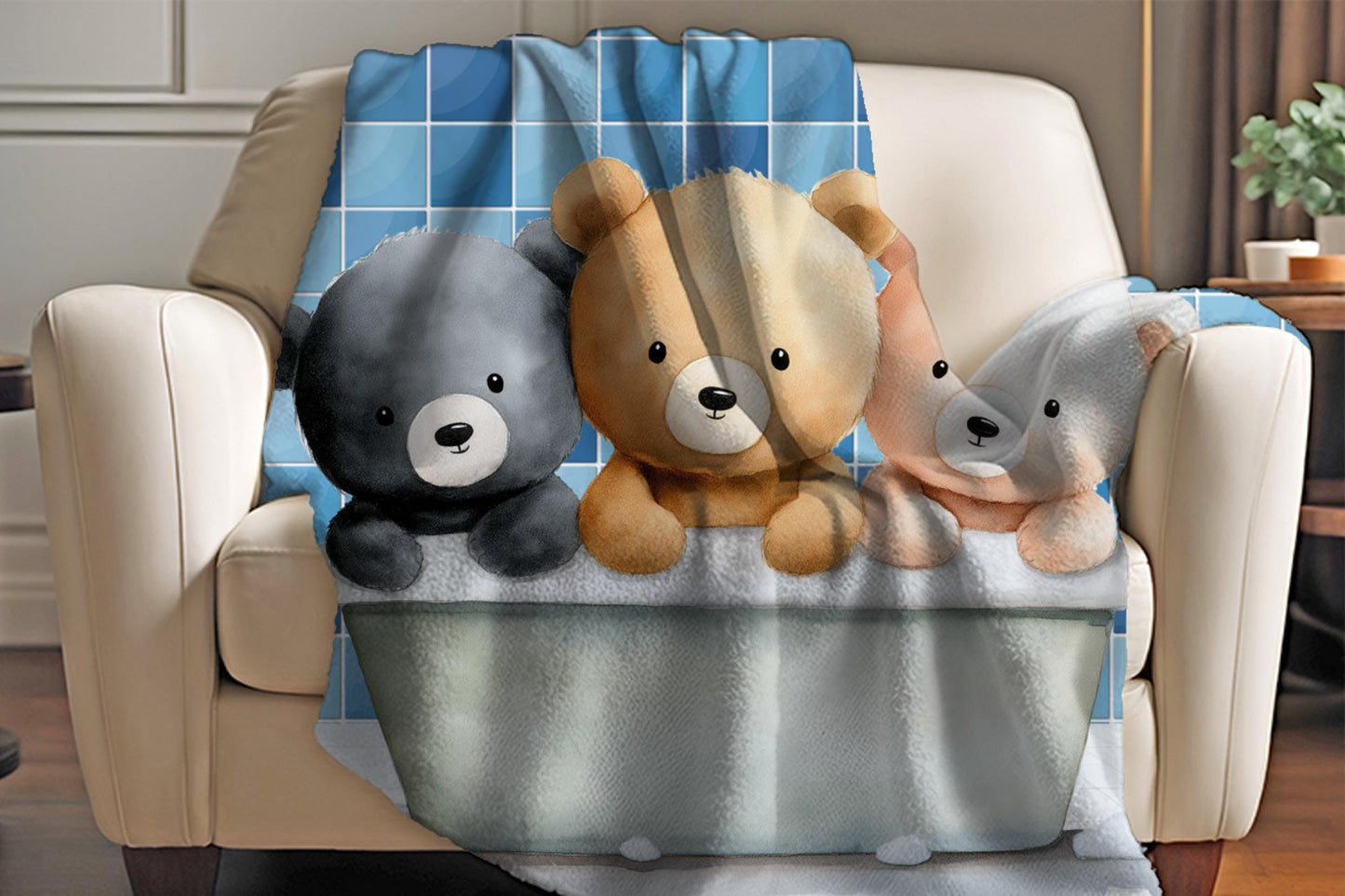 Sherpa Throw Blanket - Teddy bears in bath - Soft Plush Throw Blanket-Jacobson Cottage