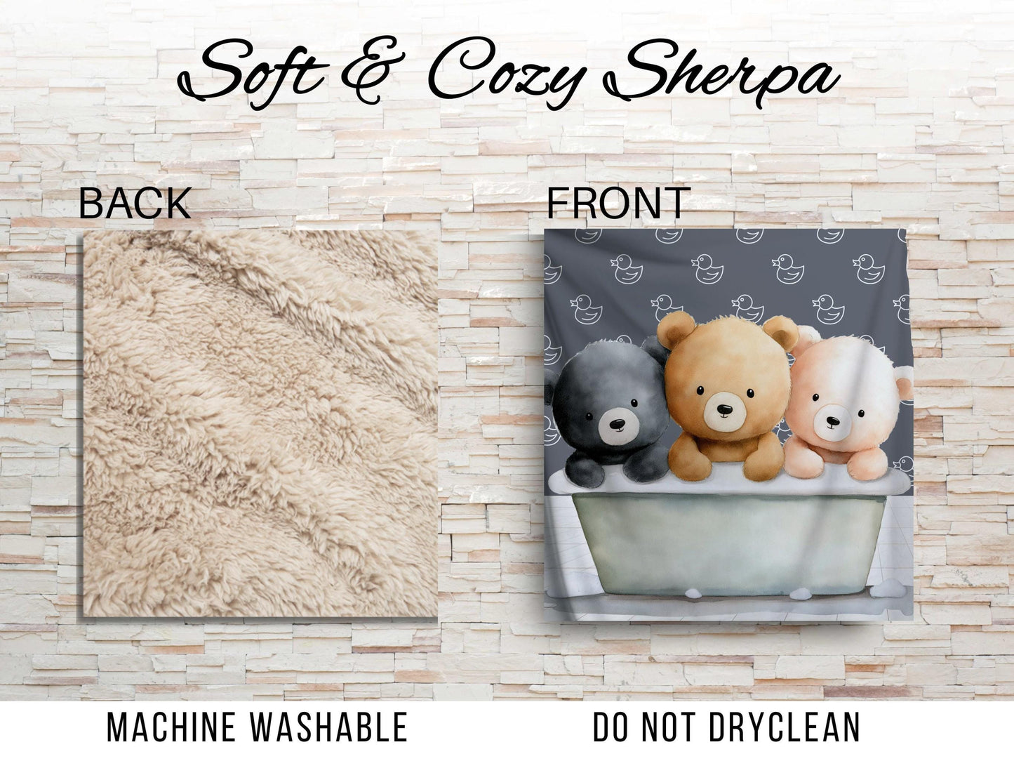 Sherpa Throw Blanket - Teddy bears in bath - Soft Plush Throw Blanket-Jacobson Cottage