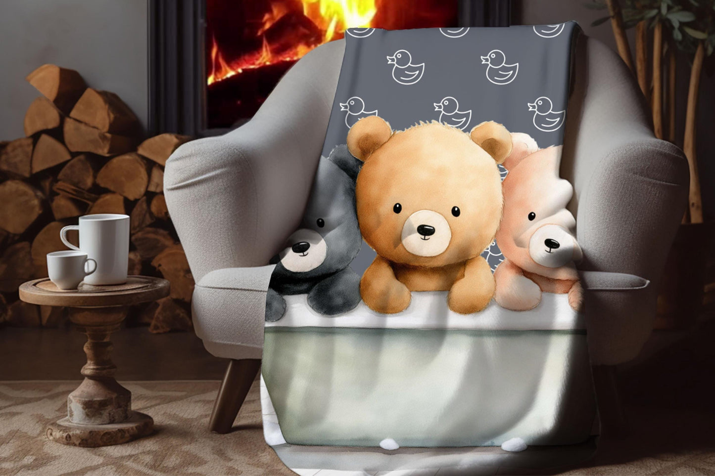 Sherpa Throw Blanket - Teddy bears in bath - Soft Plush Throw Blanket-Jacobson Cottage