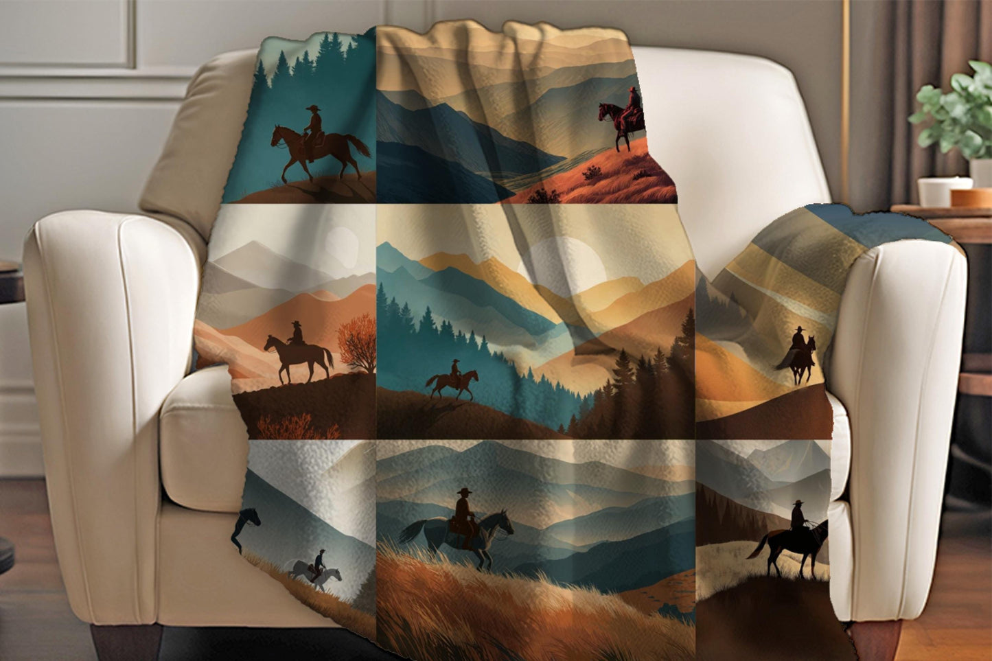 Sherpa Throw Blanket - Horseback riding Nature collage. Horses in Mountains - Soft Plush Throw Blanket-Jacobson Cottage