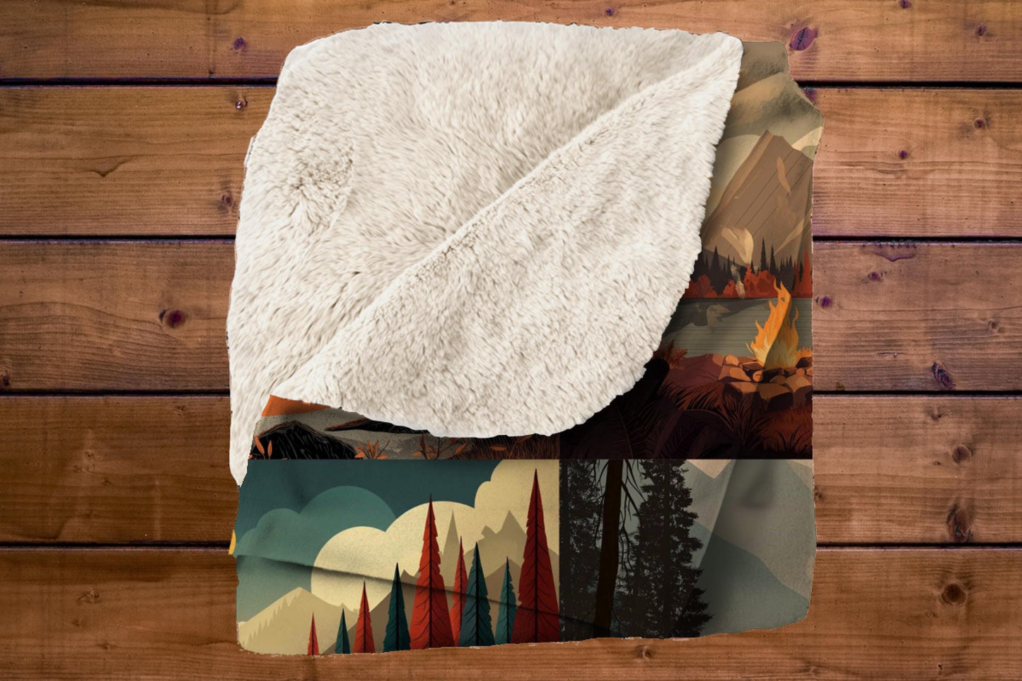 Sherpa Throw Blanket - Boho Camping Collage Outdoorsy Design - Soft Plush Throw Blanket-Jacobson Cottage