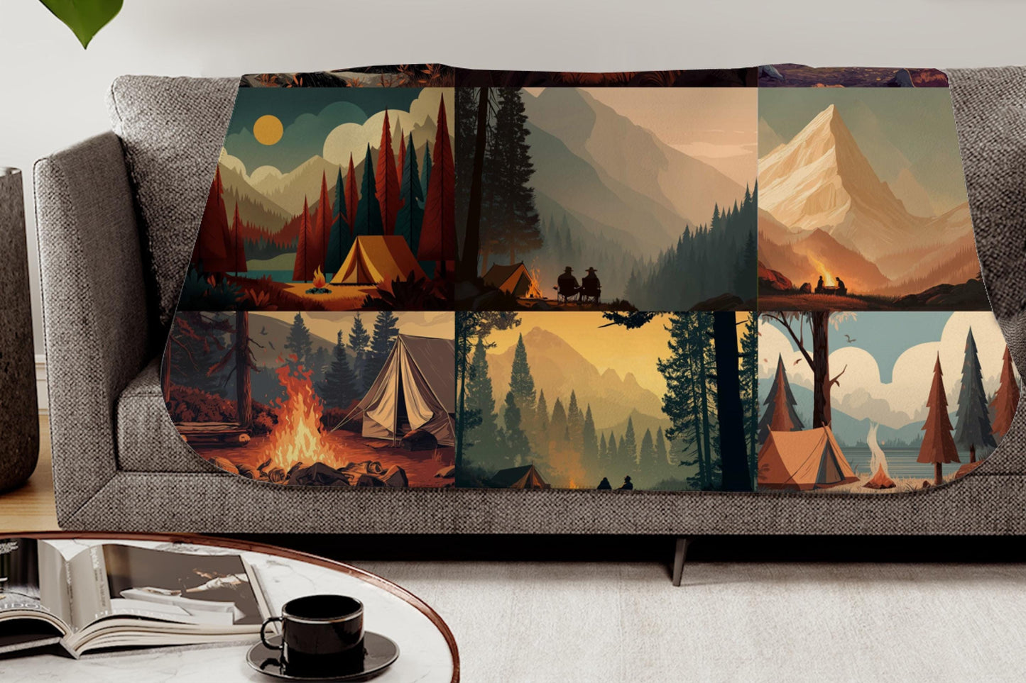 Sherpa Throw Blanket - Boho Camping Collage Outdoorsy Design - Soft Plush Throw Blanket-Jacobson Cottage
