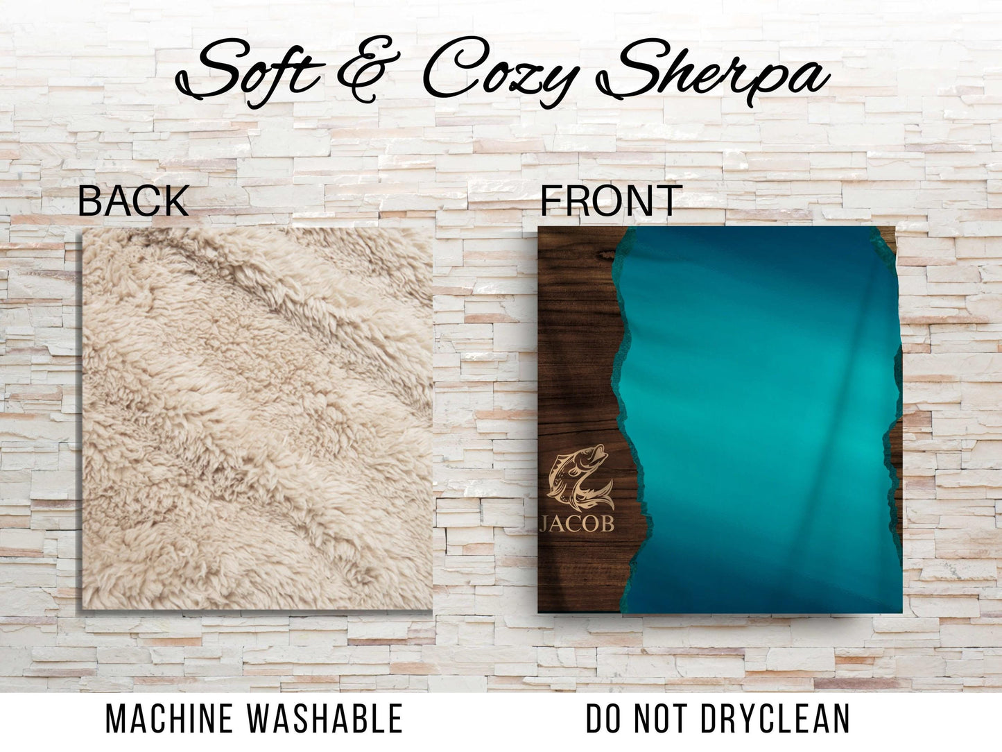 Sherpa Throw Blanket - Custom Name Fishing Design - Soft Plush Throw Blanket-Jacobson Cottage