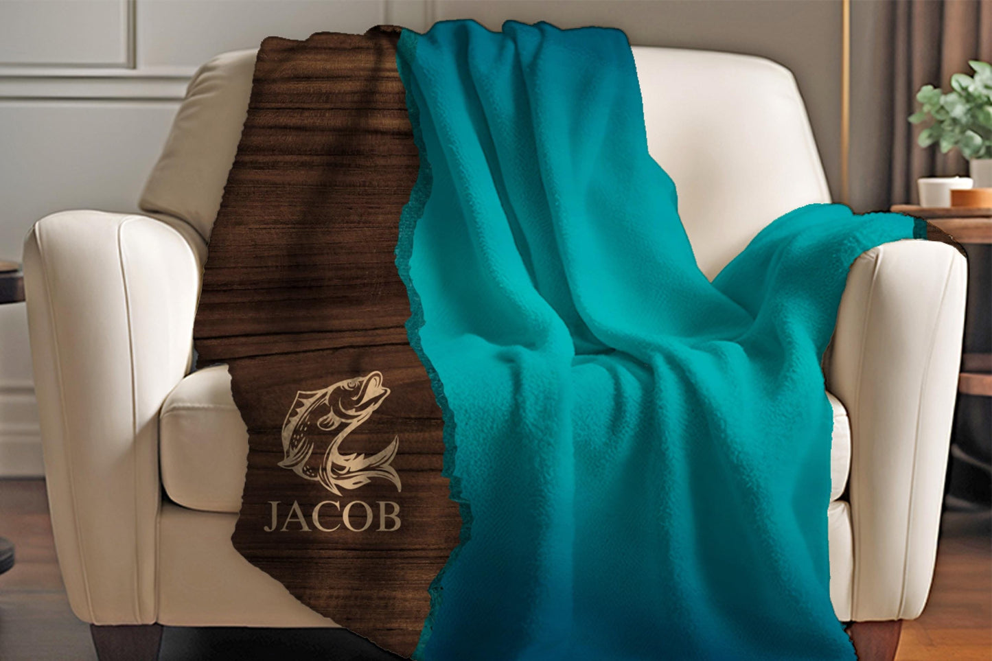 Sherpa Throw Blanket - Custom Name Fishing Design - Soft Plush Throw Blanket-Jacobson Cottage