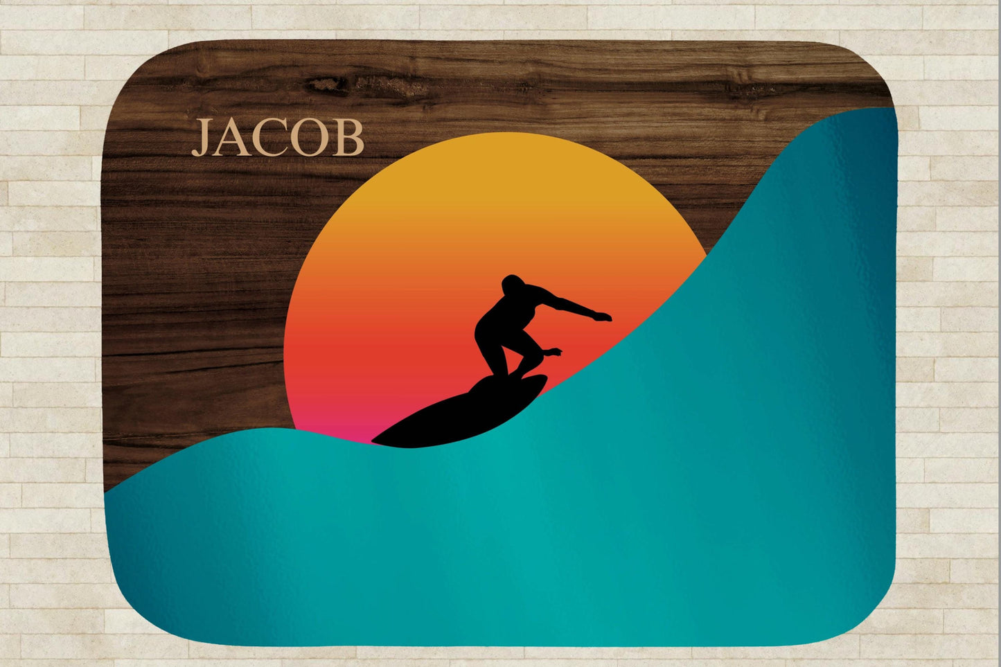 Sherpa Throw Blanket - Custom Name Surfer in Sunset - Soft Plush Throw Blanket-Jacobson Cottage