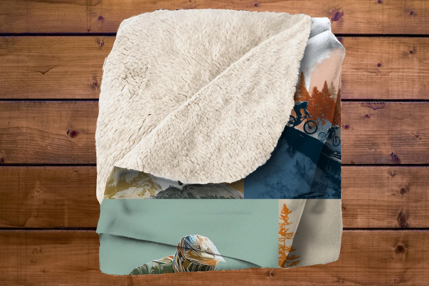 Sherpa Throw Blanket - Mountain Bike Design - Soft Plush Throw Blanket-Jacobson Cottage