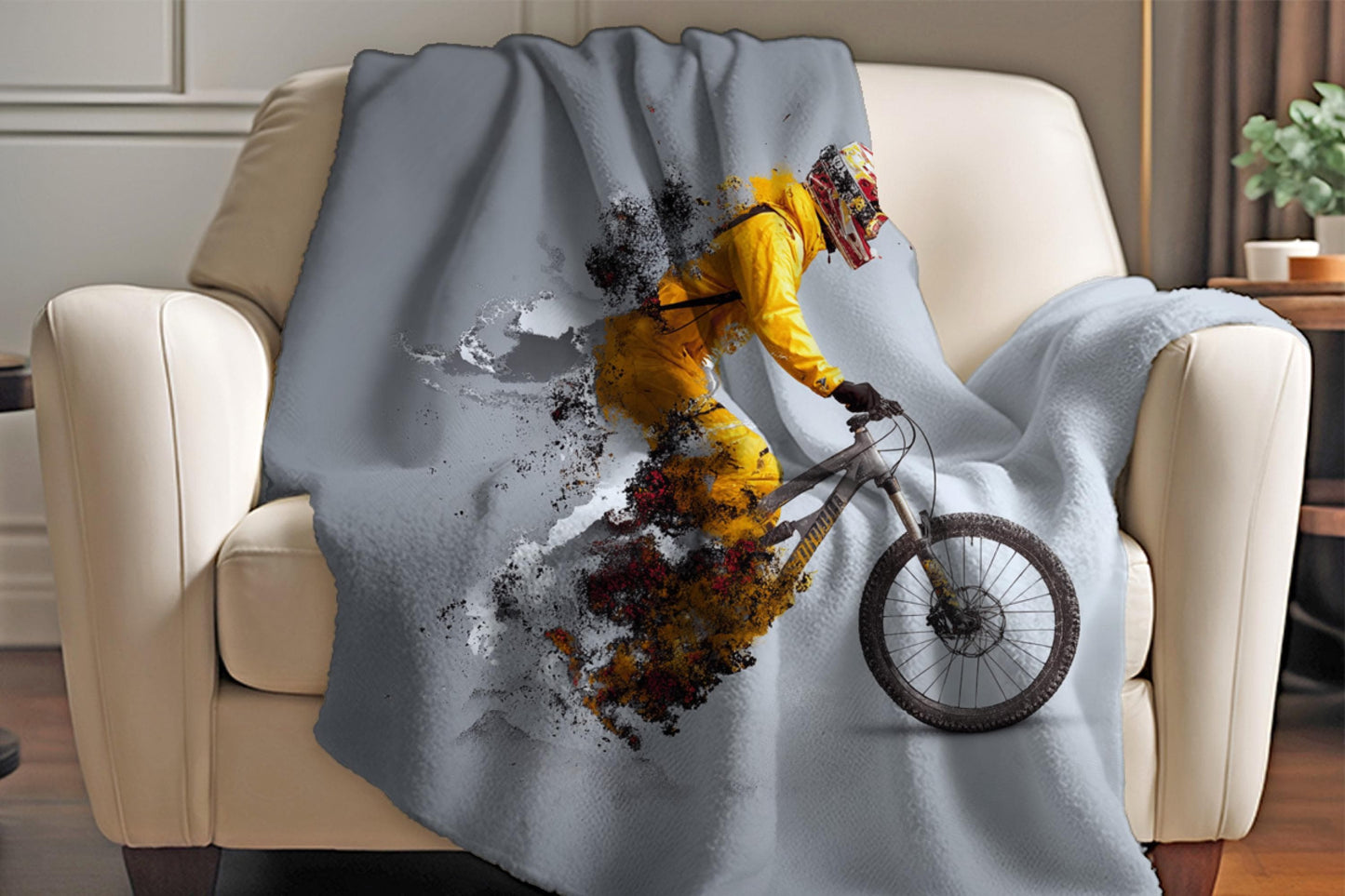 Sherpa Throw Blanket - Mountain Biker Art - Soft Plush Throw Blanket-Jacobson Cottage