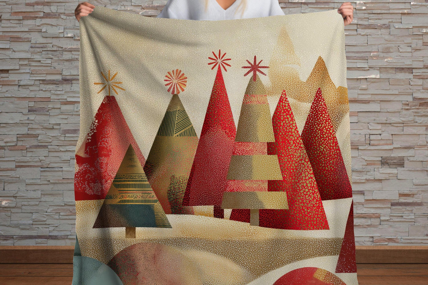 Sherpa Throw Blanket - Modern Red and Christmas Tree Design - Soft Plush Throw Blanket-Jacobson Cottage