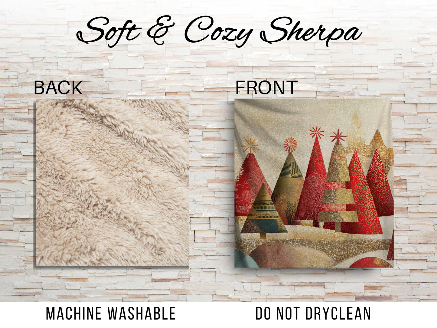 Sherpa Throw Blanket - Modern Red and Christmas Tree Design - Soft Plush Throw Blanket-Jacobson Cottage