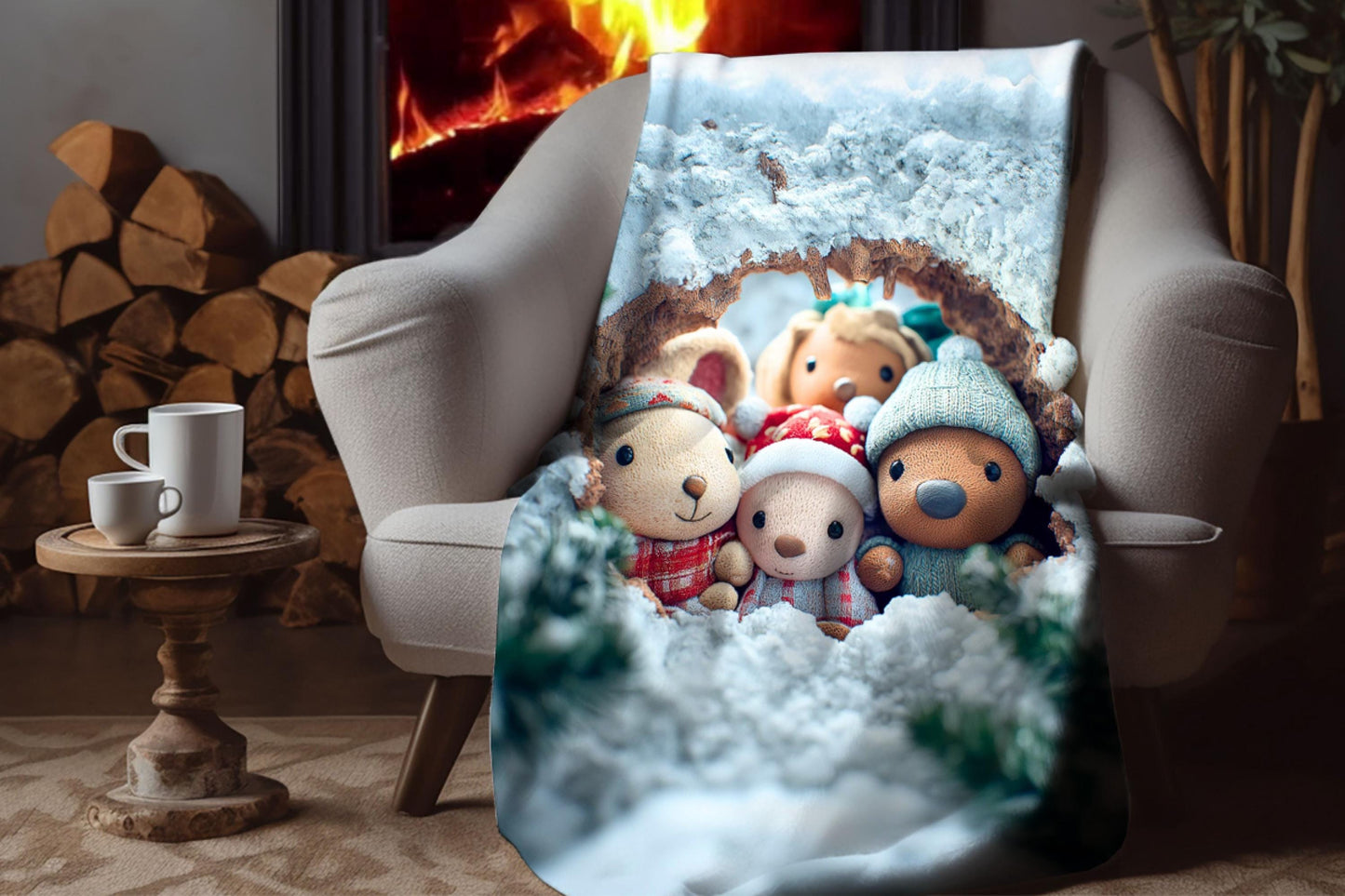 Sherpa Throw Blanket - Woodland Animals in Christmas - Soft Plush Throw Blanket-Jacobson Cottage