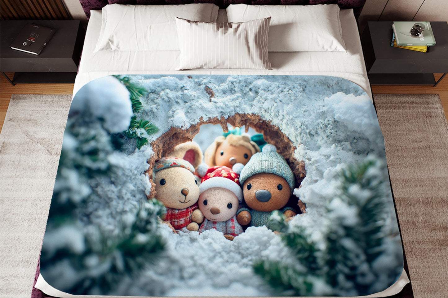Sherpa Throw Blanket - Woodland Animals in Christmas - Soft Plush Throw Blanket-Jacobson Cottage