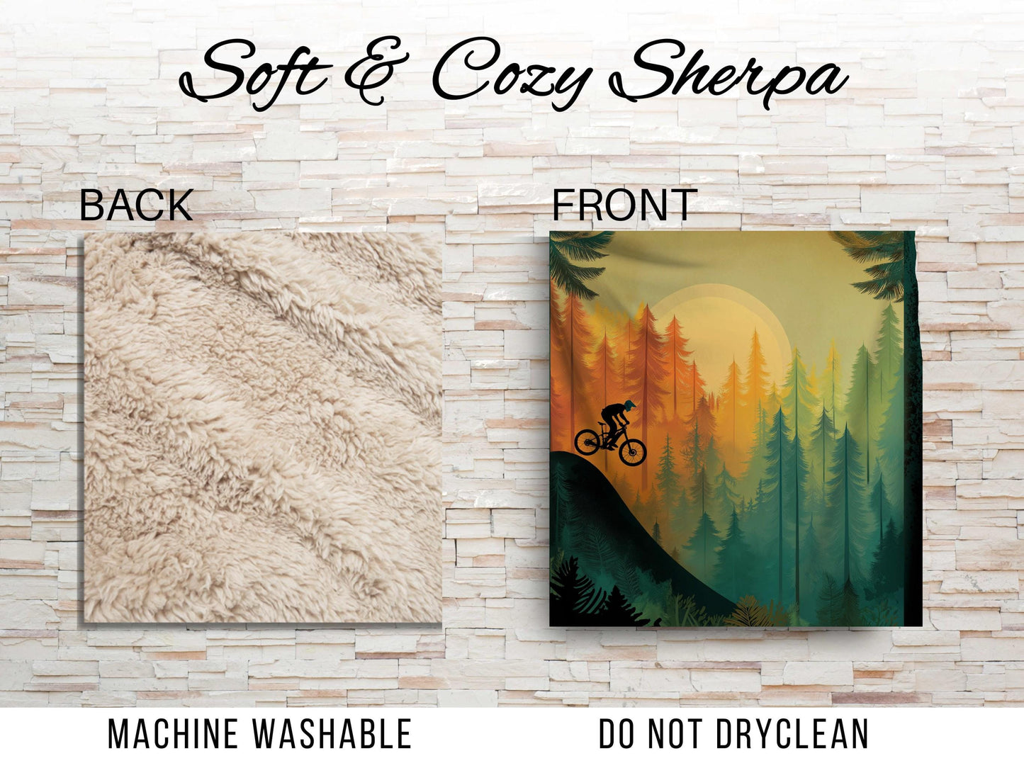 Sherpa Throw Blanket - Mountain bike in the woods - Soft Plush Throw Blanket-Jacobson Cottage