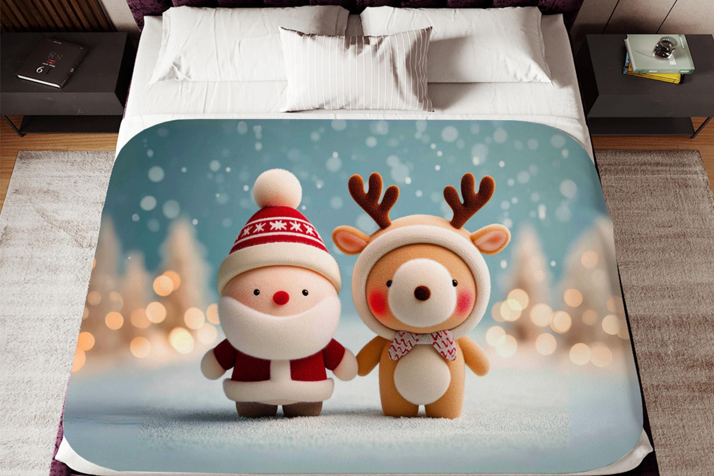 Sherpa Throw Blanket - Christmas Santa and Deer - Soft Plush Throw Blanket-Jacobson Cottage
