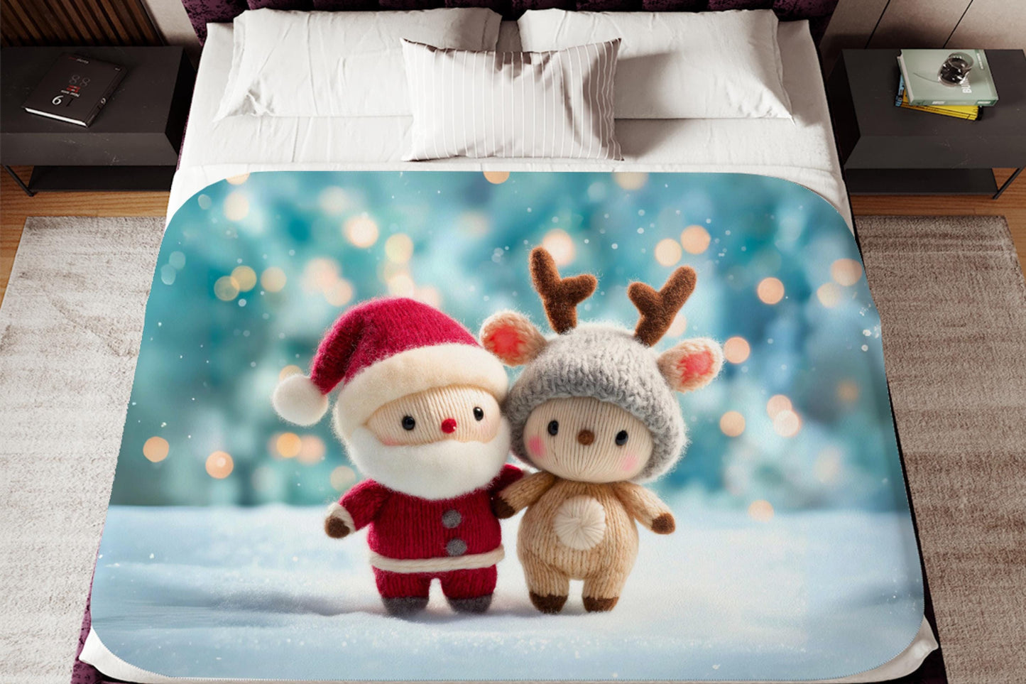 Sherpa Throw Blanket - Christmas Santa and Deer - Soft Plush Throw Blanket-Jacobson Cottage
