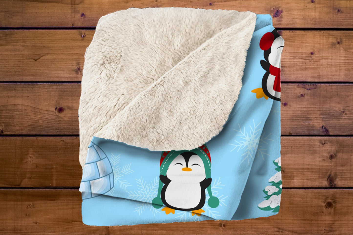 Sherpa Throw Blanket - Cartoon Penguins Christmas - Soft Plush Throw Blanket-Jacobson Cottage