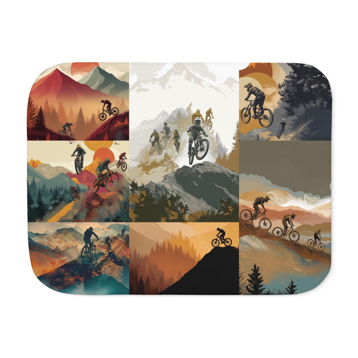 Sherpa Throw Blanket - Mountain Bike Collage Design - Soft Plush Throw Blanket-Jacobson Cottage