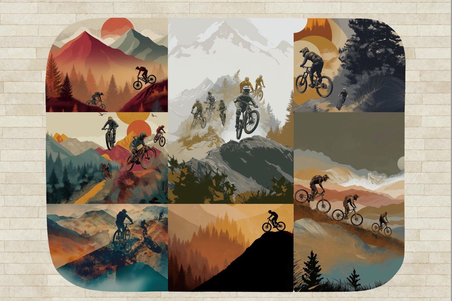 Sherpa Throw Blanket - Mountain Bike Collage Design - Soft Plush Throw Blanket-Jacobson Cottage
