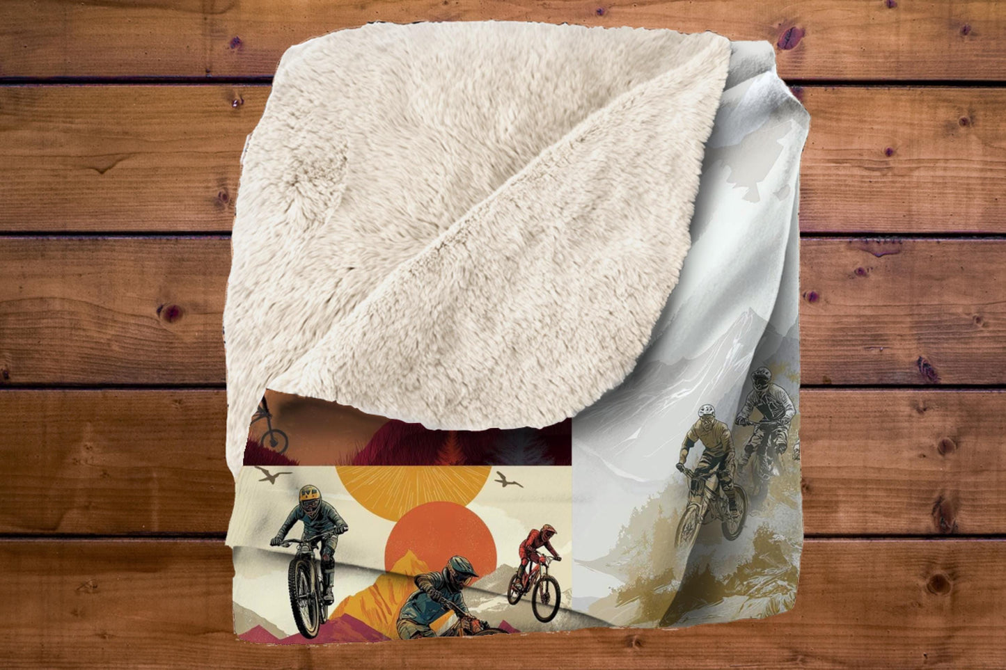 Sherpa Throw Blanket - Mountain Bike Collage Design - Soft Plush Throw Blanket-Jacobson Cottage