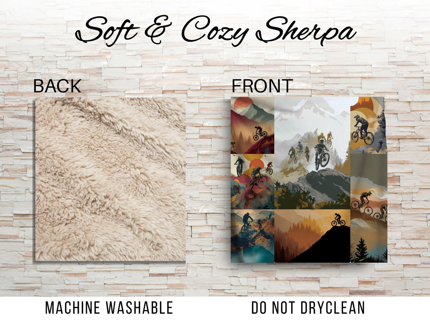 Sherpa Throw Blanket - Mountain Bike Collage Design - Soft Plush Throw Blanket-Jacobson Cottage