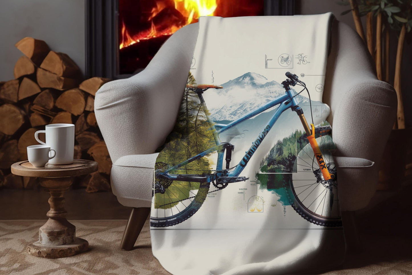 Sherpa Throw Blanket - Mountain Biking Woods Design - Soft Plush Throw Blanket-Jacobson Cottage